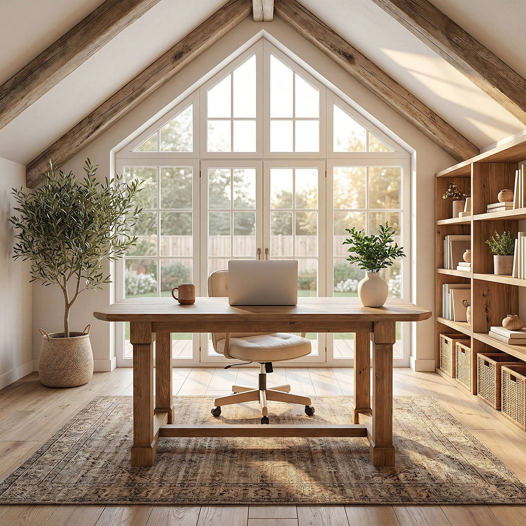 Angle. Tribesigns - Office Executive Desk with Solid Wood Construction, for Computer Work and Writing in Home Offices - Brown.