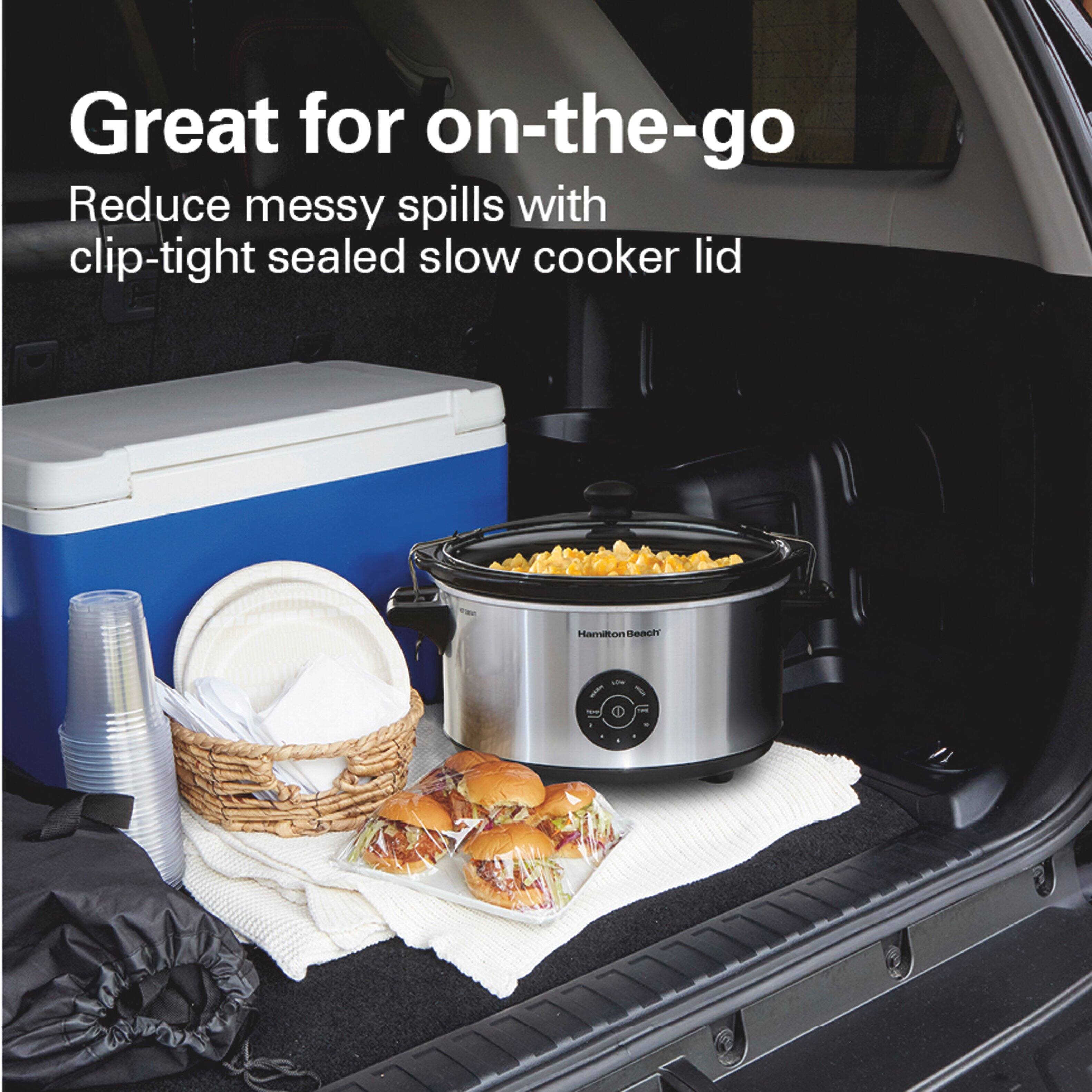 Great for on-the-go  
Reduce messy spills with clip-tight sealed slow cooker lid  
Hamilton Beach