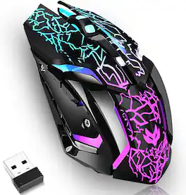 Core Tech - Wireless Gaming Mouse Rechargeable with USB Receiver – Ergonomic Silent Mouse with Adjustable DPI, LED Lighting, USB-C F - Wired - RGB