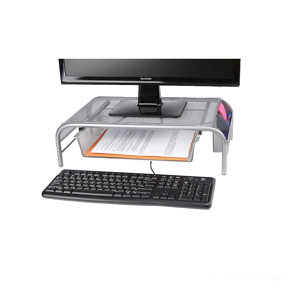 Angle View: Mind Reader - Mesh Monitor Stand with Drawer Set of 2 - Siler