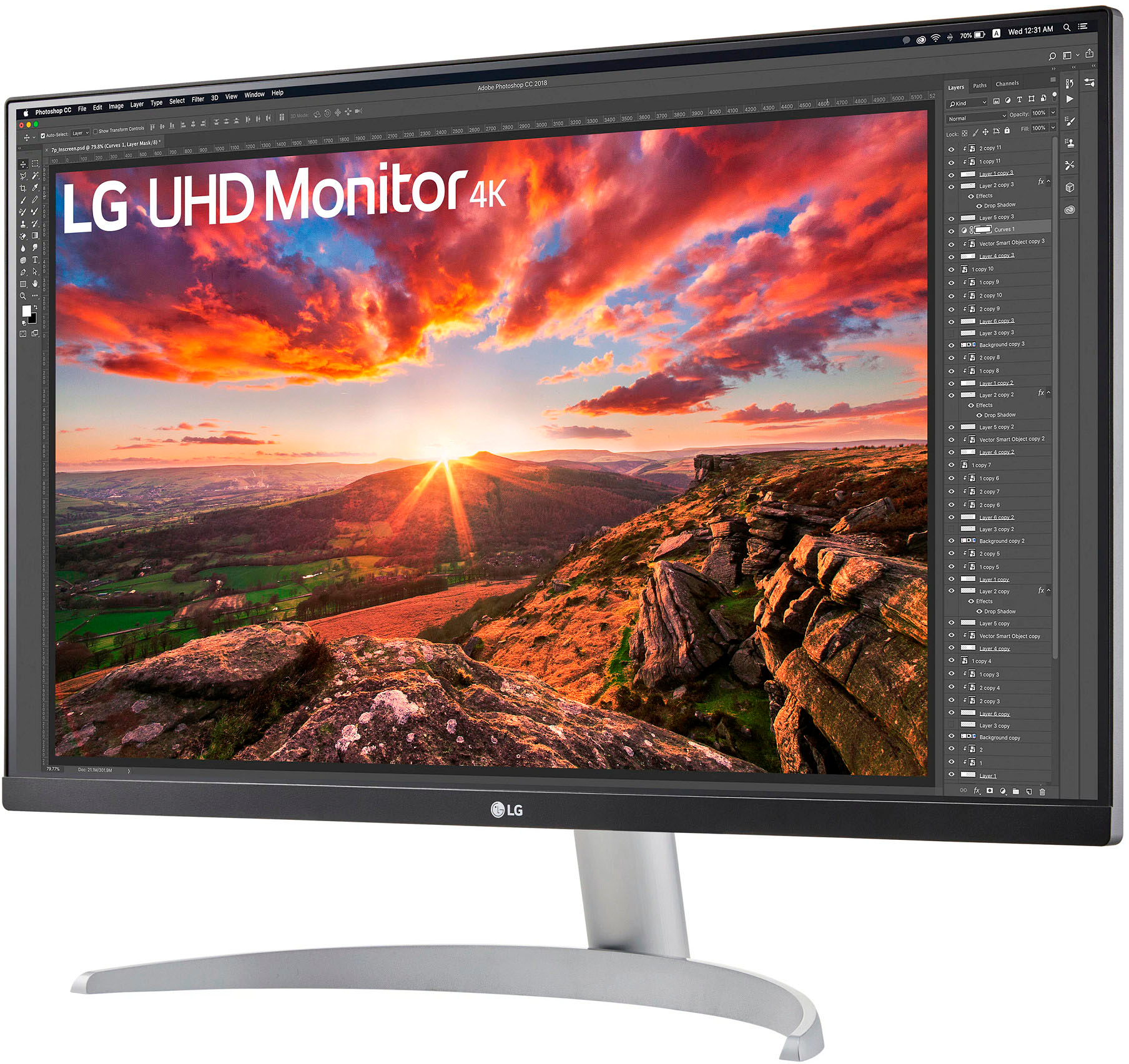 Left View: LG - 27” IPS LED 4K UHD AMD FreeSync  Monitor with HDR (HDMI, DisplayPort, USB) - White