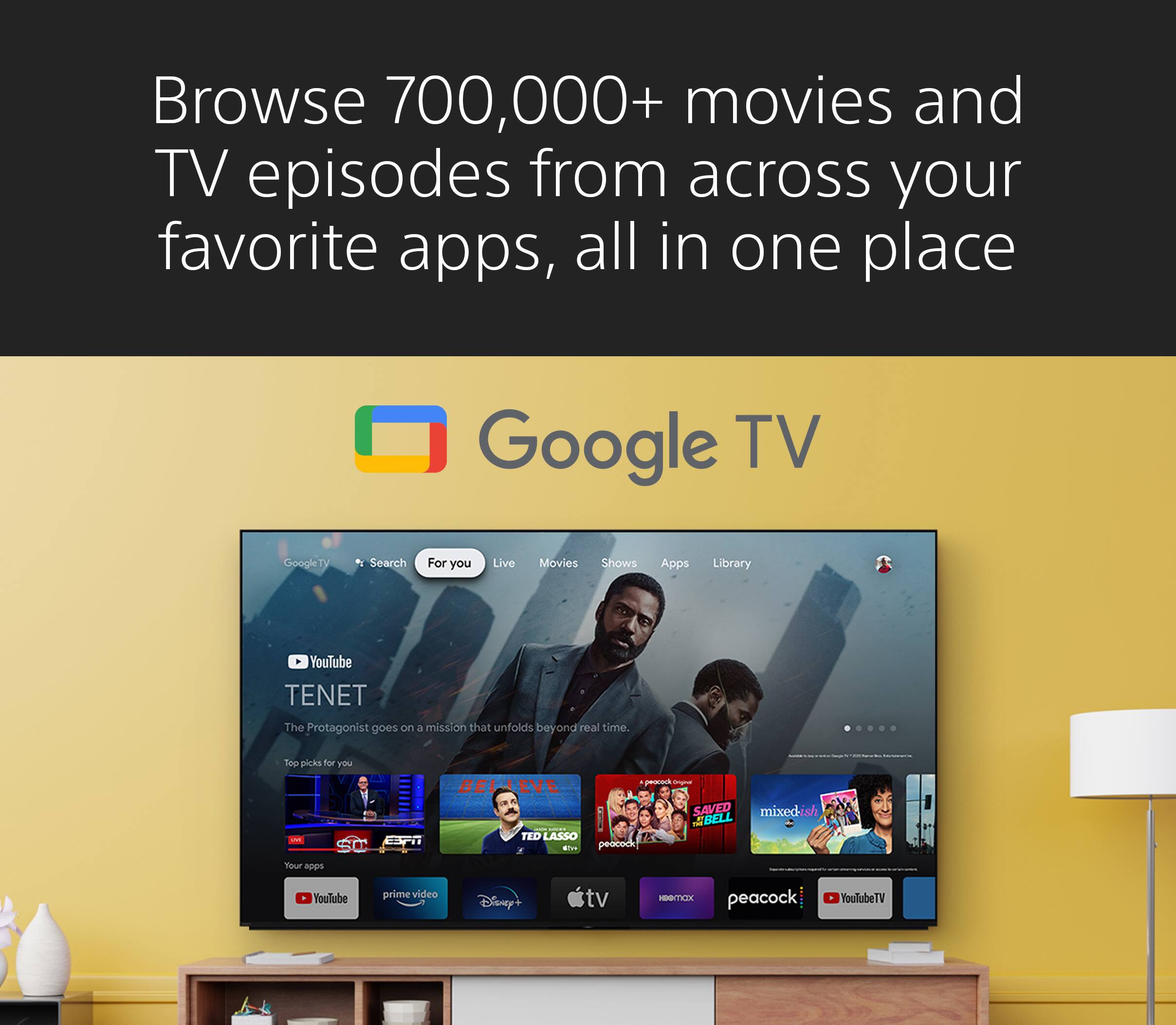 Browse 700,000+ movies and TV episodes from across your favorite apps, all in one place with Google TV. Search for your favorite shows and movies, and access a wide range of content from various platforms like YouTube, TENET, and more. Enjoy a seamless viewing experience with Google TV.