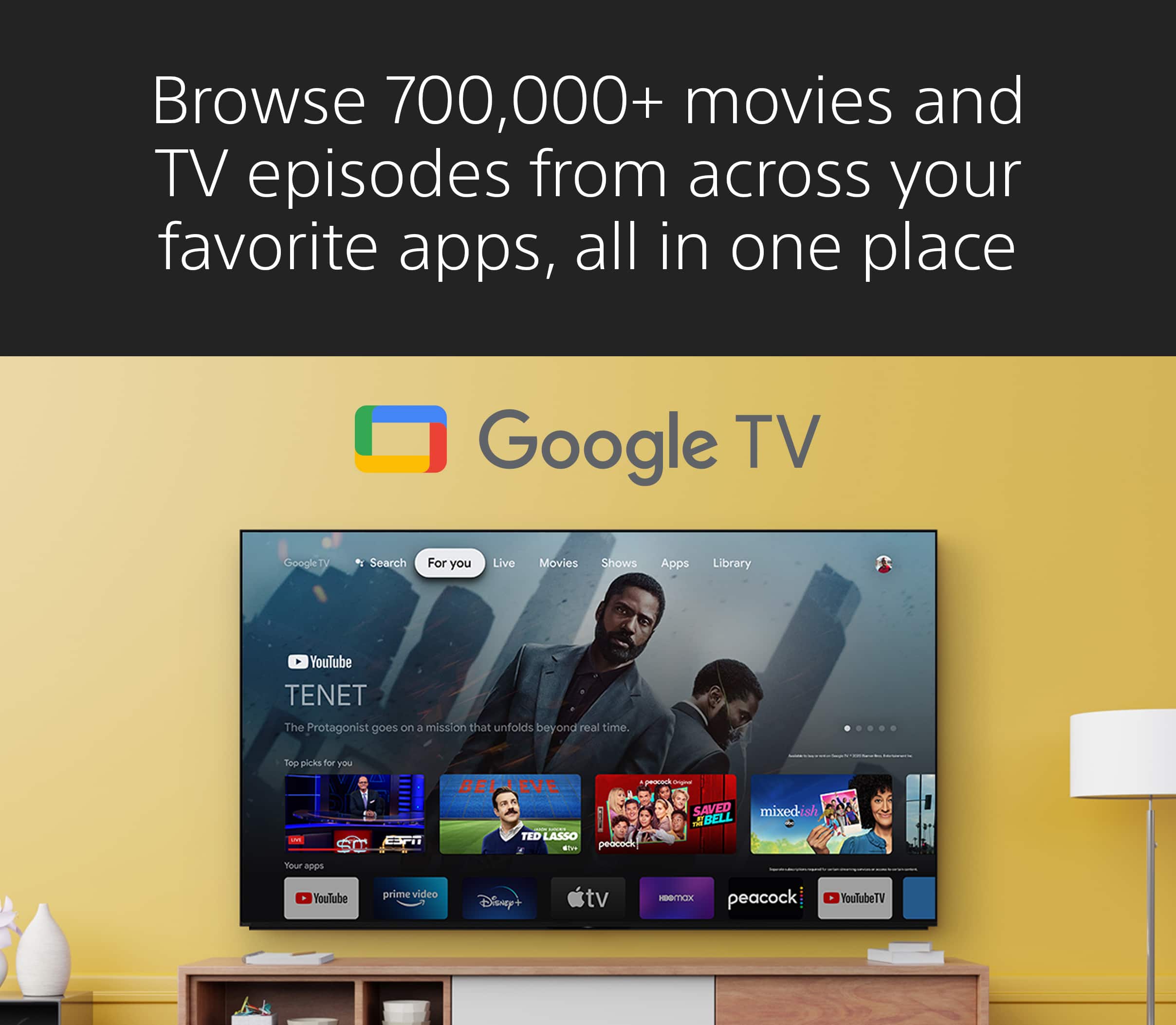 Browse 700,000+ movies and TV episodes from across your favorite apps, all in one place with Google TV. Search for your favorite shows and movies, and access a wide range of content from various platforms like YouTube, TENET, and more. Enjoy a seamless viewing experience with Google TV.