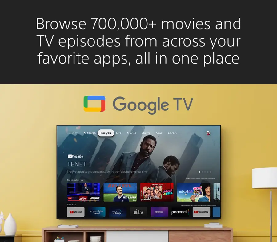 Browse 700,000+ movies and TV episodes from across your favorite apps, all in one place with Google TV. Search for your favorite shows and movies, and access a wide range of content from various platforms like YouTube, TENET, and more. Enjoy a seamless viewing experience with Google TV.