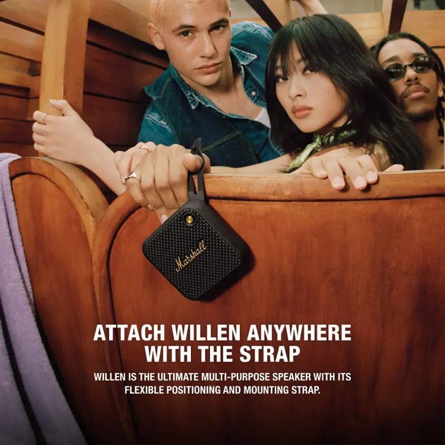 Marshall Attach Wilken Anywhere With The Strap. Wilken Is The Ultimate Multi-Purpose Speaker With Its Flexible Positioning And Mounting Strap.