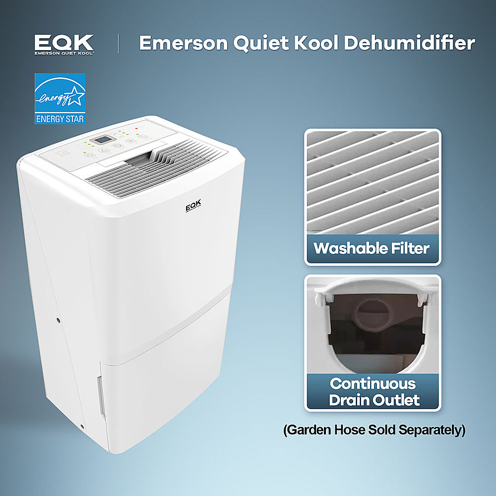 Left View: Emerson Quiet Kool - 50 Pint Dehumidifier - White