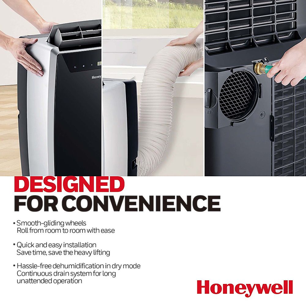 Honeywell Portable Air Conditioner 9000 BTU Energy Efficient 2 Fan Speeds, LCD  Display, Remote Control, 24Hr Timer