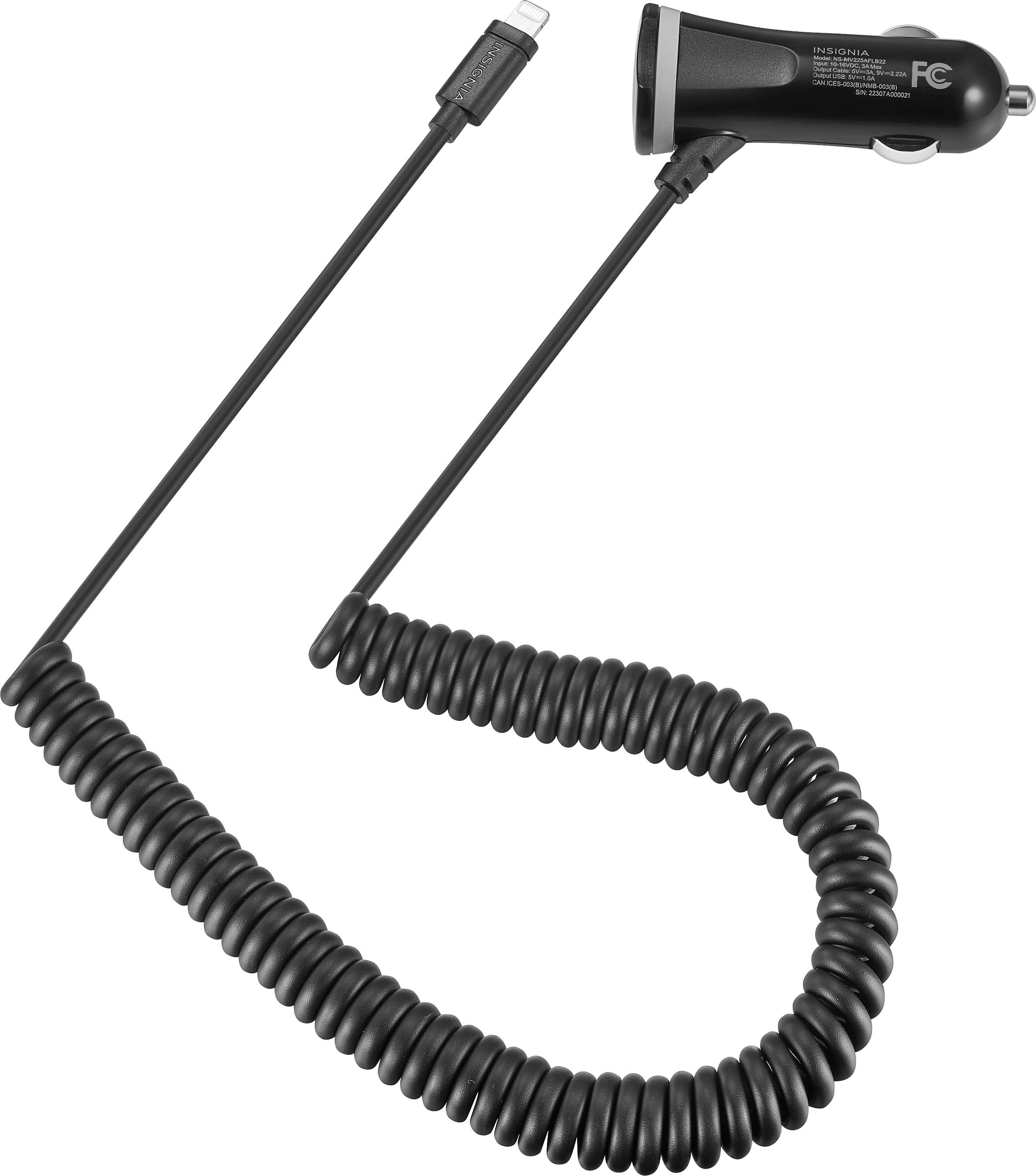 Alt View 13. Insignia™ - 25W Lightning Vehicle Charger with 9ft coiled cable and additional USB Port for iPhone, iPad and More - Black.