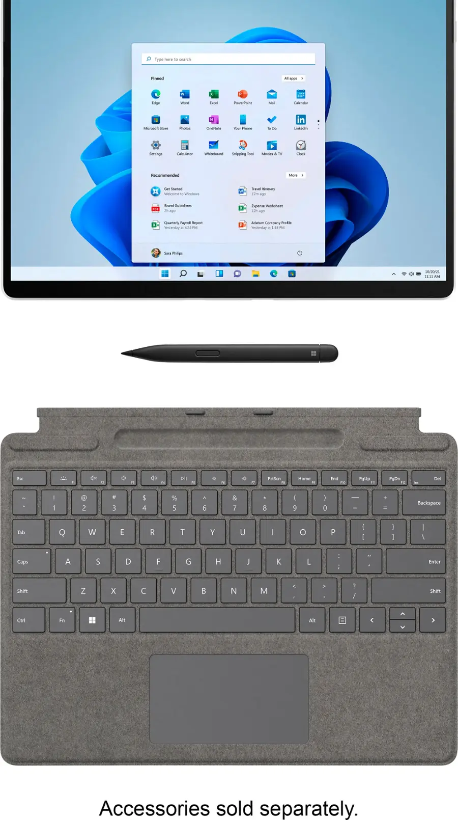 Alt View 16. Microsoft - Geek Squad Certified Refurbished Surface Pro X – 13” Touch Screen – Microsoft SQ1 – 8GB Memory – 128GB SSD  Device Only - Platinum.