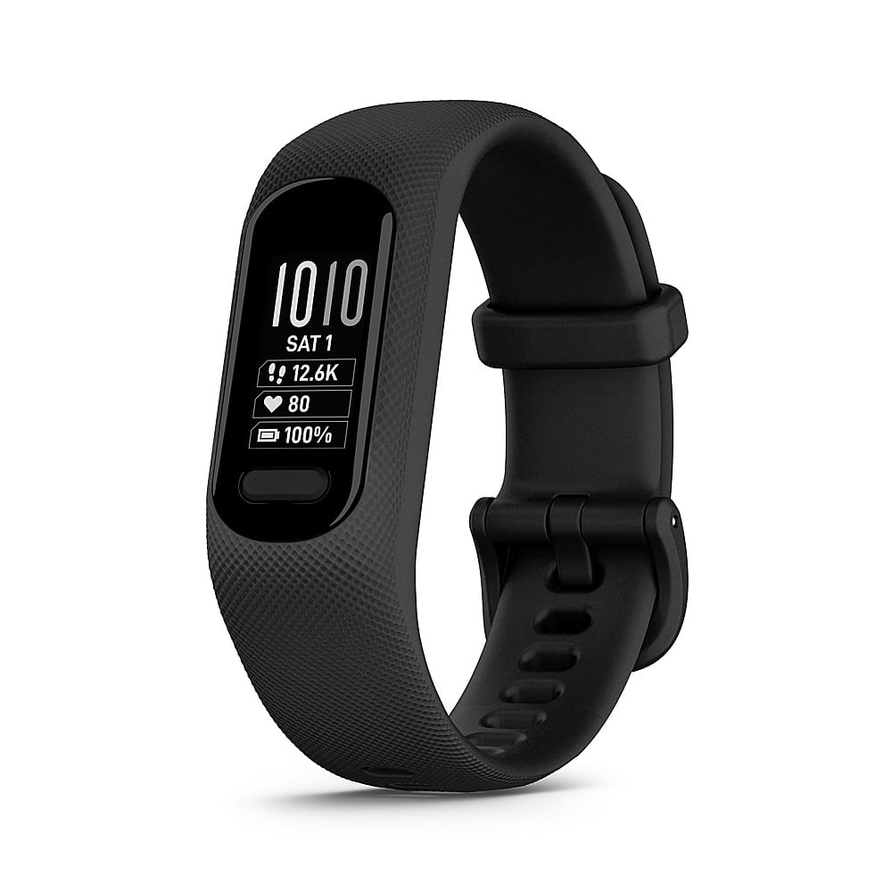 Front. Garmin - vívosmart 5 Smart Fitness Tracker + Heart Rate Small/Medium - Black.
