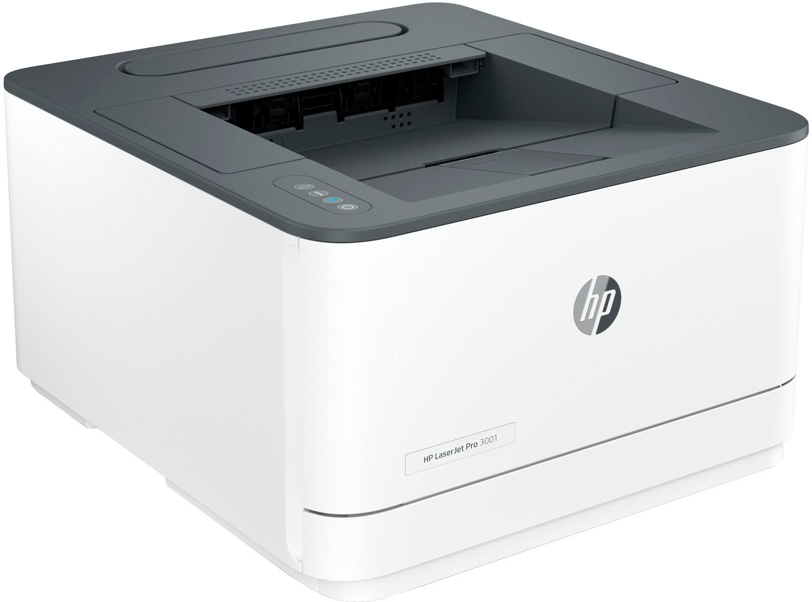 Angle View: HP - LaserJet Pro 3001dwe Wireless Black-and-White Laser Printer with 3 months of Instant Ink included with HP+ - White