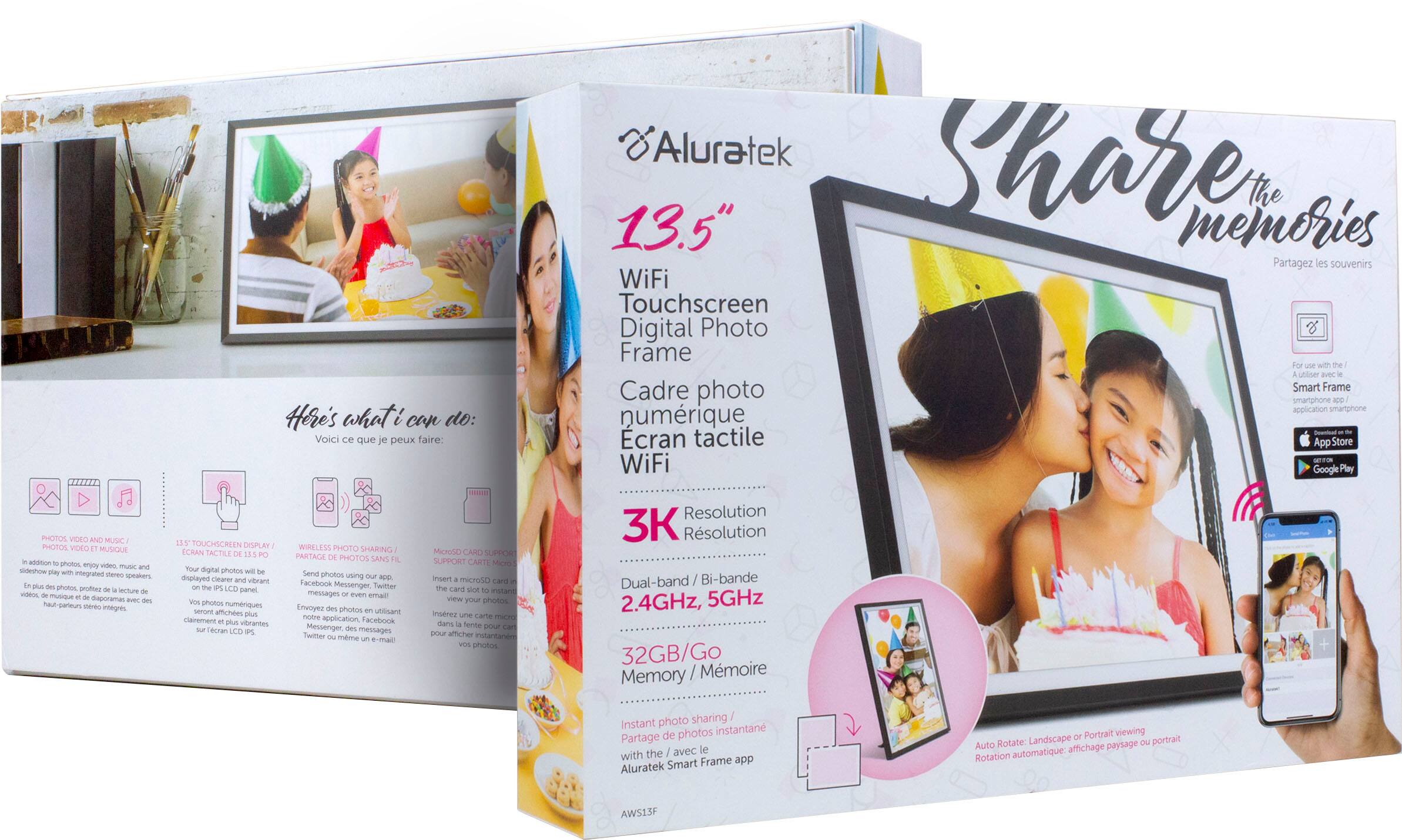 Left. Aluratek - 13.5" 3K Touchscreen LCD Wi-Fi Digital Photo Frame - Black.