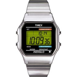 Timex - Men's Classic Digital 34mm Watch - Silver-Tone XL - Front_Zoom