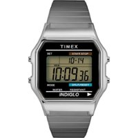 Timex - Men's Classic Digital 34mm Watch - Silver-Tone - Front_Zoom