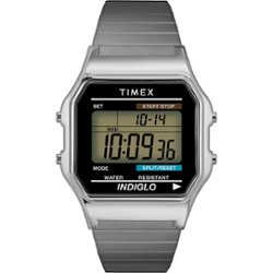 Timex - Men's Classic Digital 34mm Watch - Silver-Tone - Front_Zoom