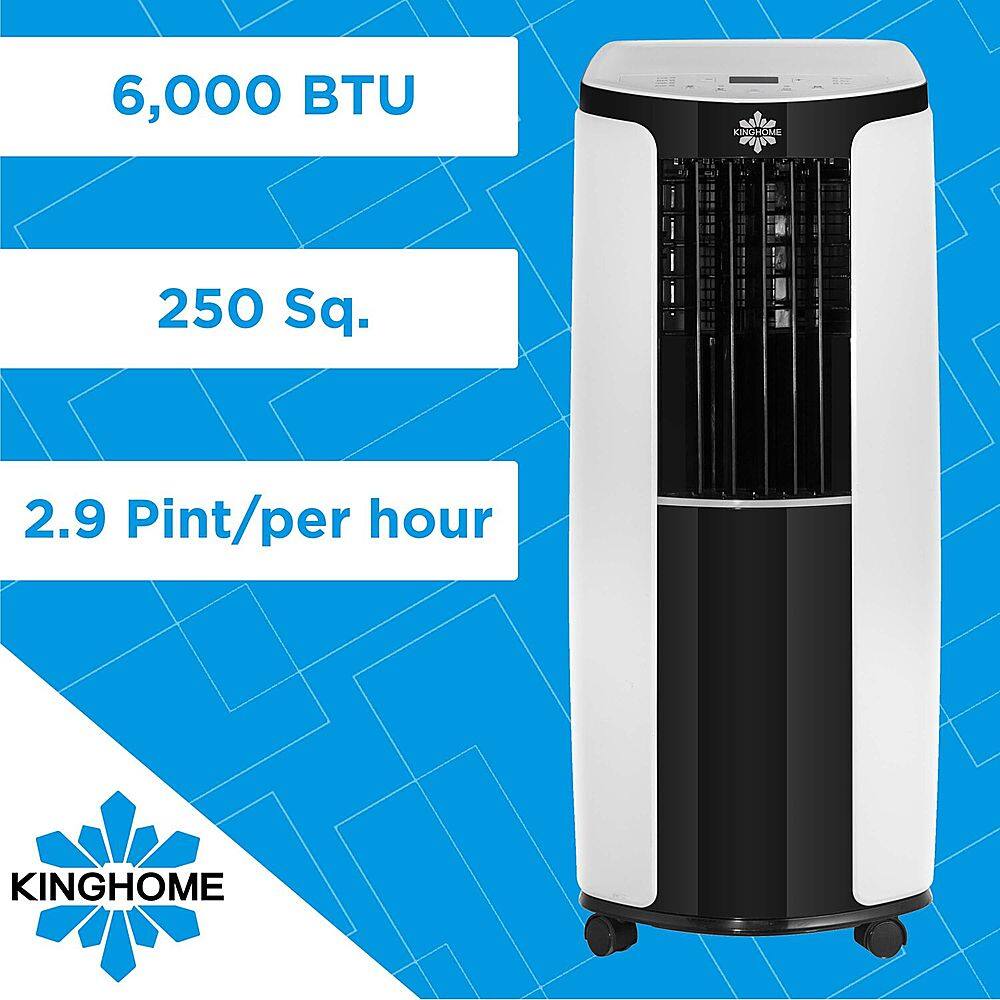 Angle View: KingHome - 6,000 BTU Portable Air Conditioner with Remote Control | AC for Rooms up to 250 Sq.Ft. | Dehumidifer | 3-Speed - White/Black