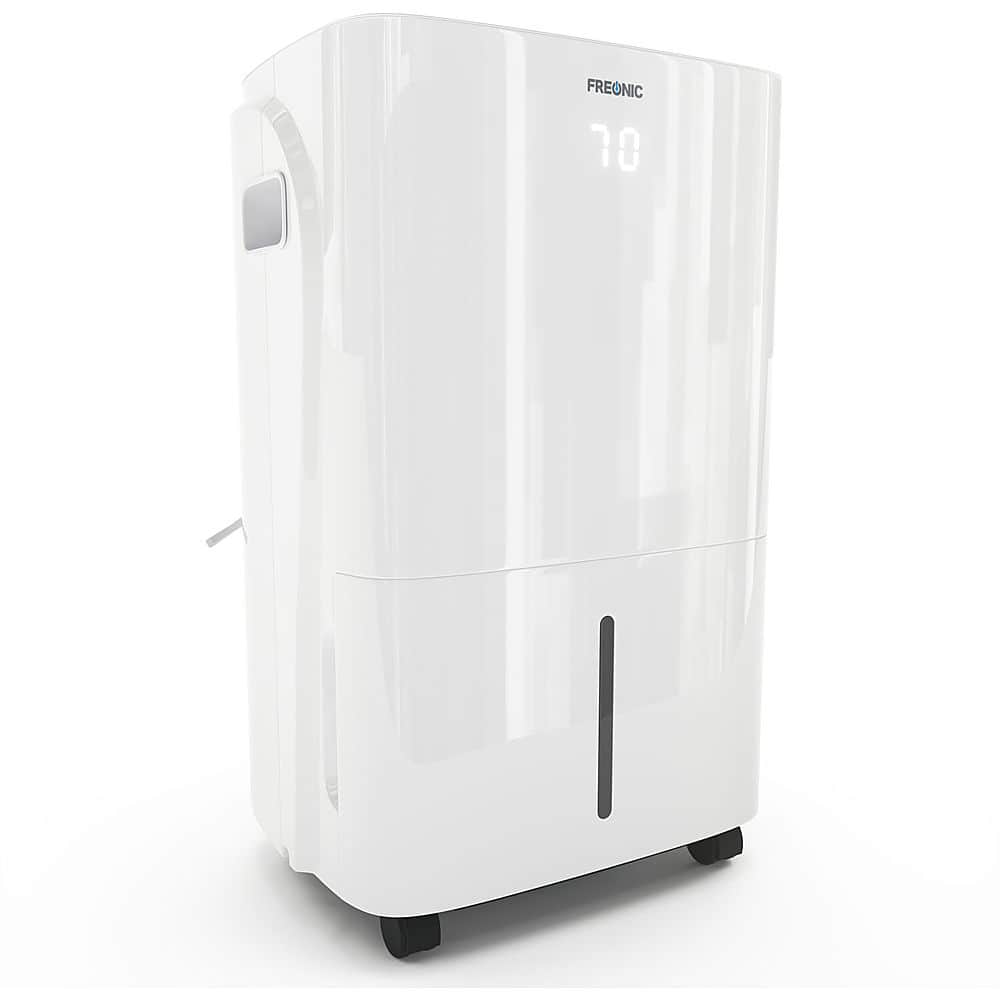 Angle View: Freonic - 50 Pint Dehumidifier | LED Display | Auto Shut-Off | Bathroom, Basement, Bedroom, and Rooms up to 4,500 Sq. Ft. - White
