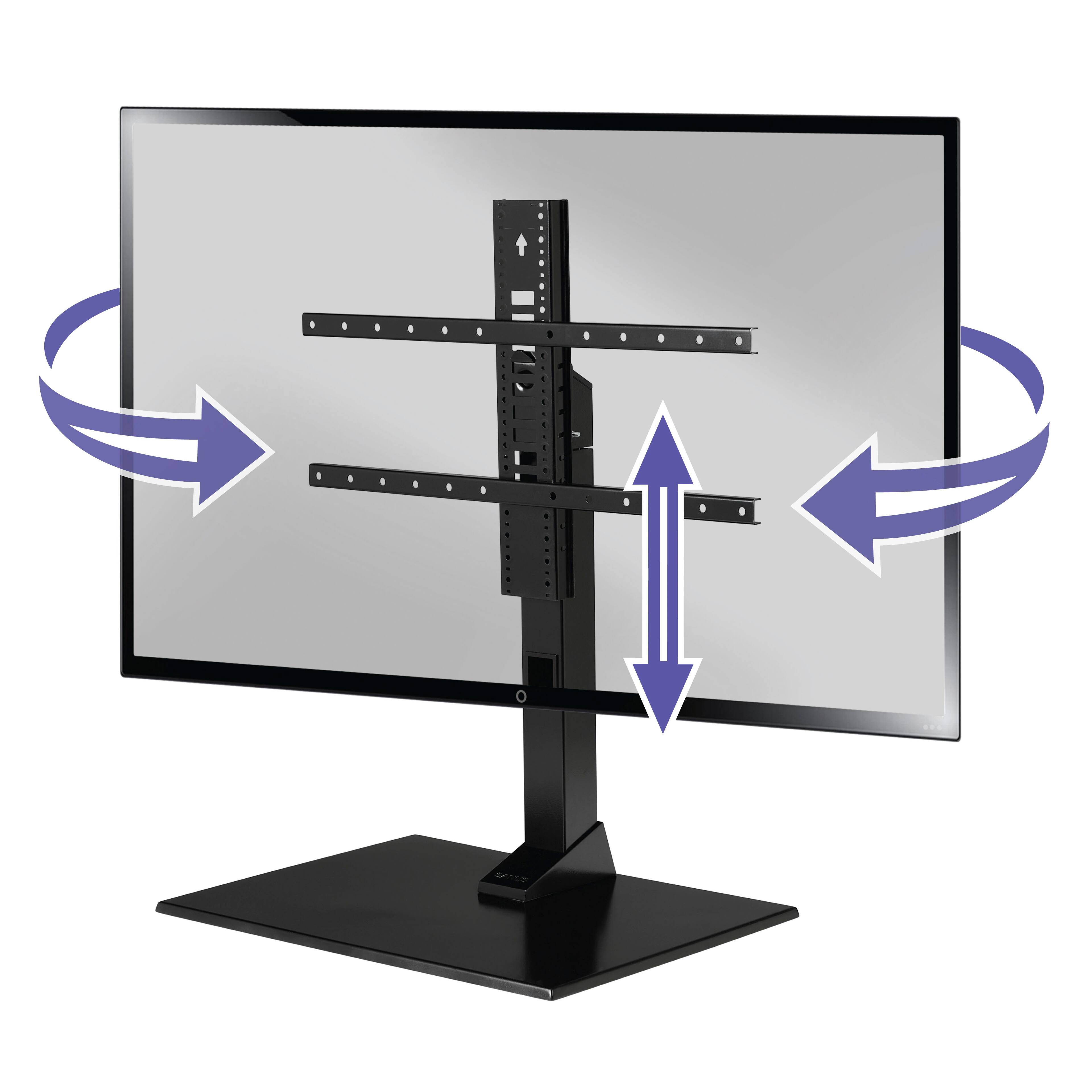 Angle. SANUS Elite - Swivel TV Stand for TVs 40"-86" - Sturdy Base with Swivel, Height Adjustment, and Cable Management - Black.