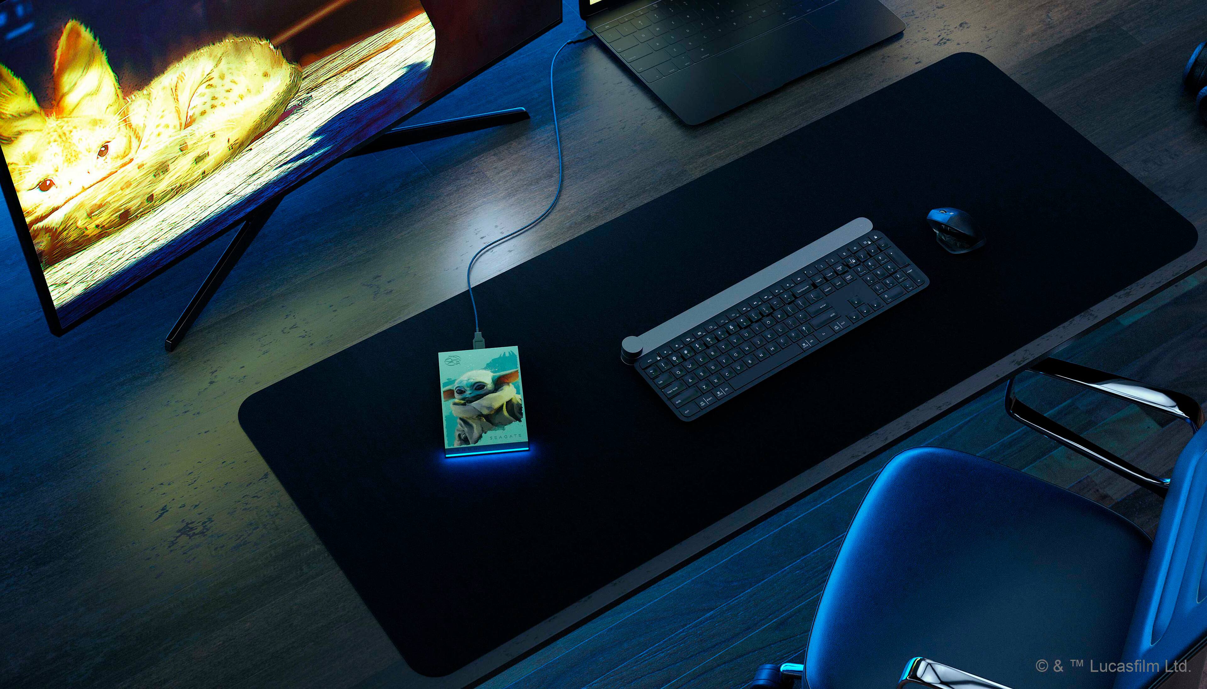 Alt View 15. Seagate - Grogu Drive SE FireCuda 2TB External USB 3.2 Gen 1 Hard Drive Officially-Licensed with Blue LED Lighting.