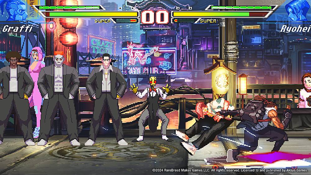 Graffi SUPER CRAZZ TIGH 00 SUPER Ryohei 2024 RareBreed Makes Games LLC. All rights reserved. Licensed to and published by Aksys Games.