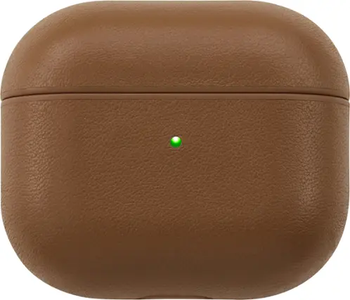 Front. Insignia™ - Magnetic Leather Case for Apple AirPods (3rd Generation) - Brown.