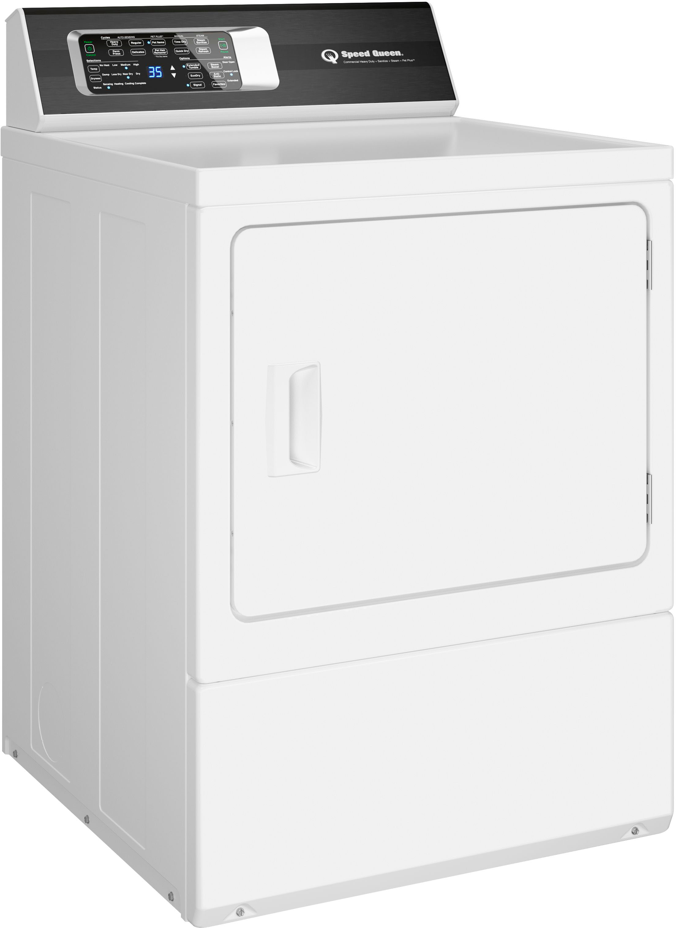 Left View: Speed Queen - DR7 Pet Friendly Sanitizing Electric Dryer - White