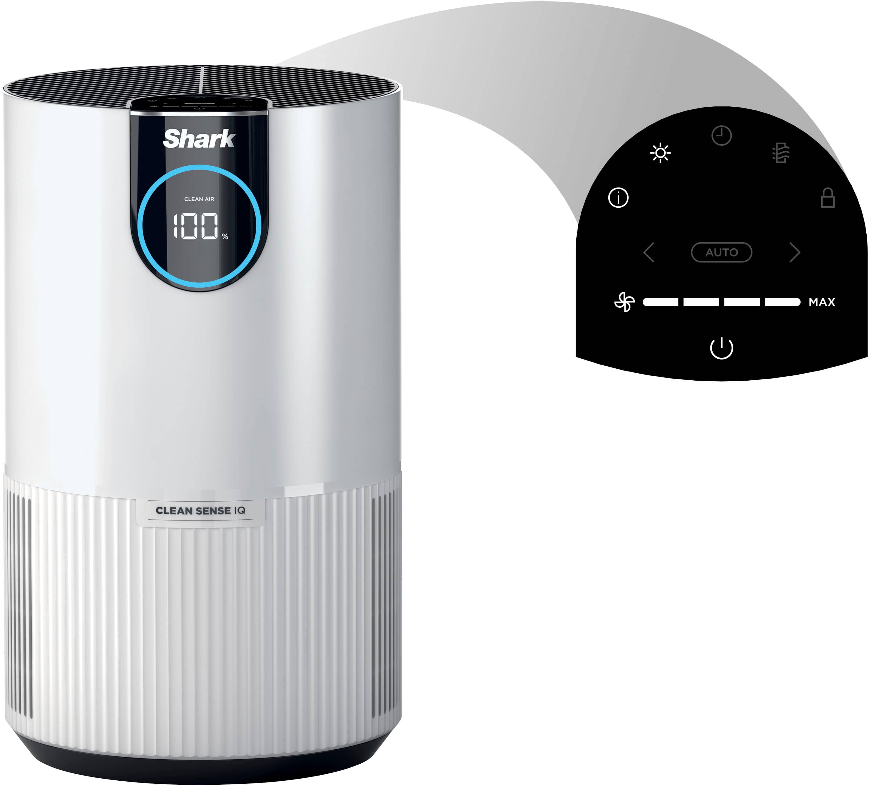 Angle. Shark - Clean Sense Air Purifier 500, Clean Sense IQ, NanoSeal True HEPA, 500 sq. ft., Filters 99.9% of allergens, Pro Odor Lock - White.