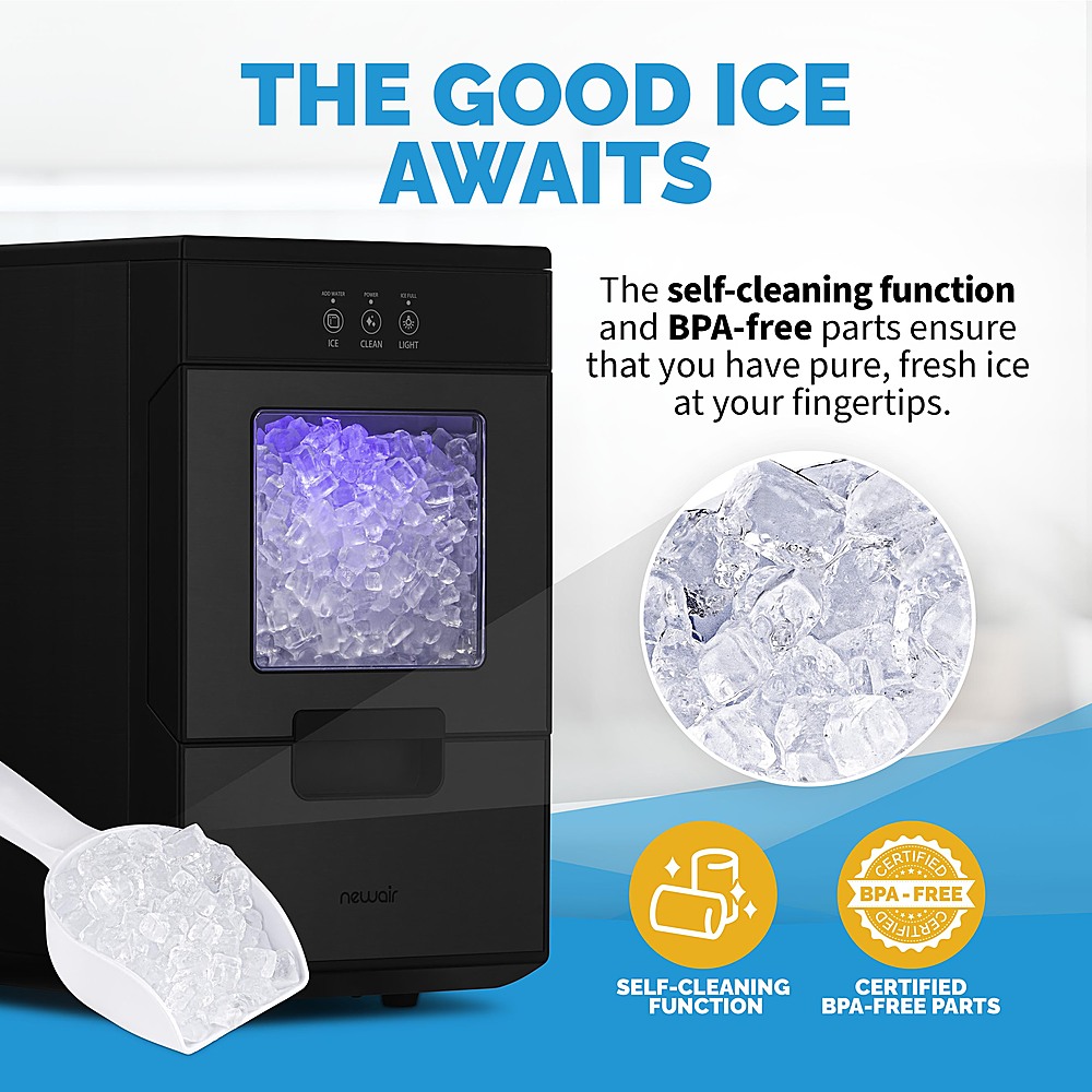 Newair Nugget Ice Maker, Sonic Speed Countertop Crunchy Ice Pellet Machine  45 lbs. of Ice a Day in Stainless Steel, Melt-Resistant Interior