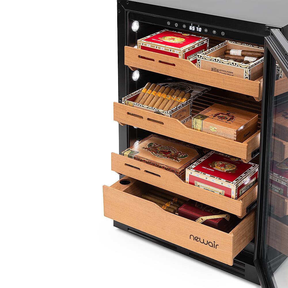 Alt View 15. NewAir - 1500 Count Cigar Humidor with Built-in Humidification System and Opti-Temp Heating & Cooling Function - Black.