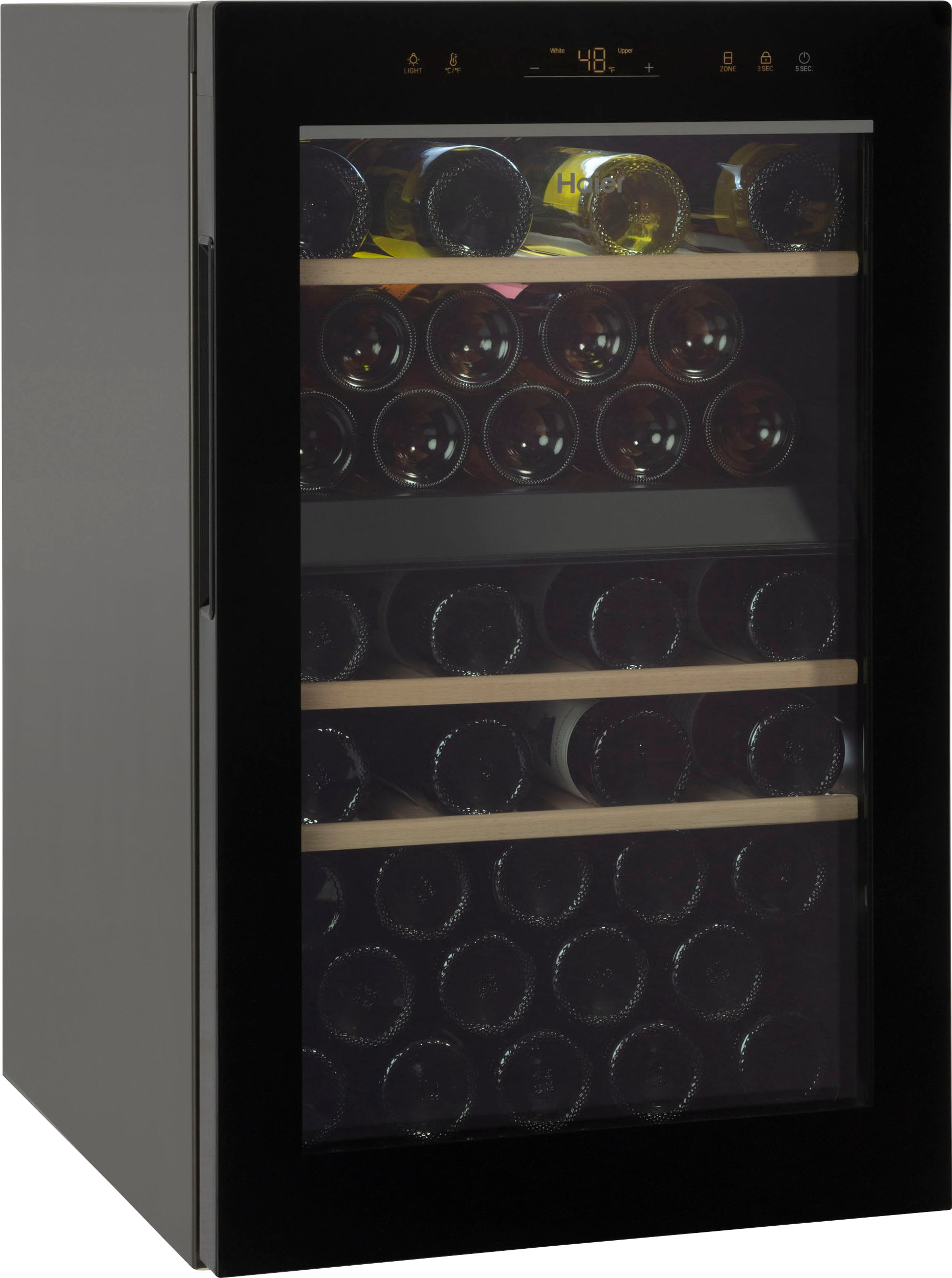 Angle View: Haier - 44-Bottle Wine Cooler - Black glass