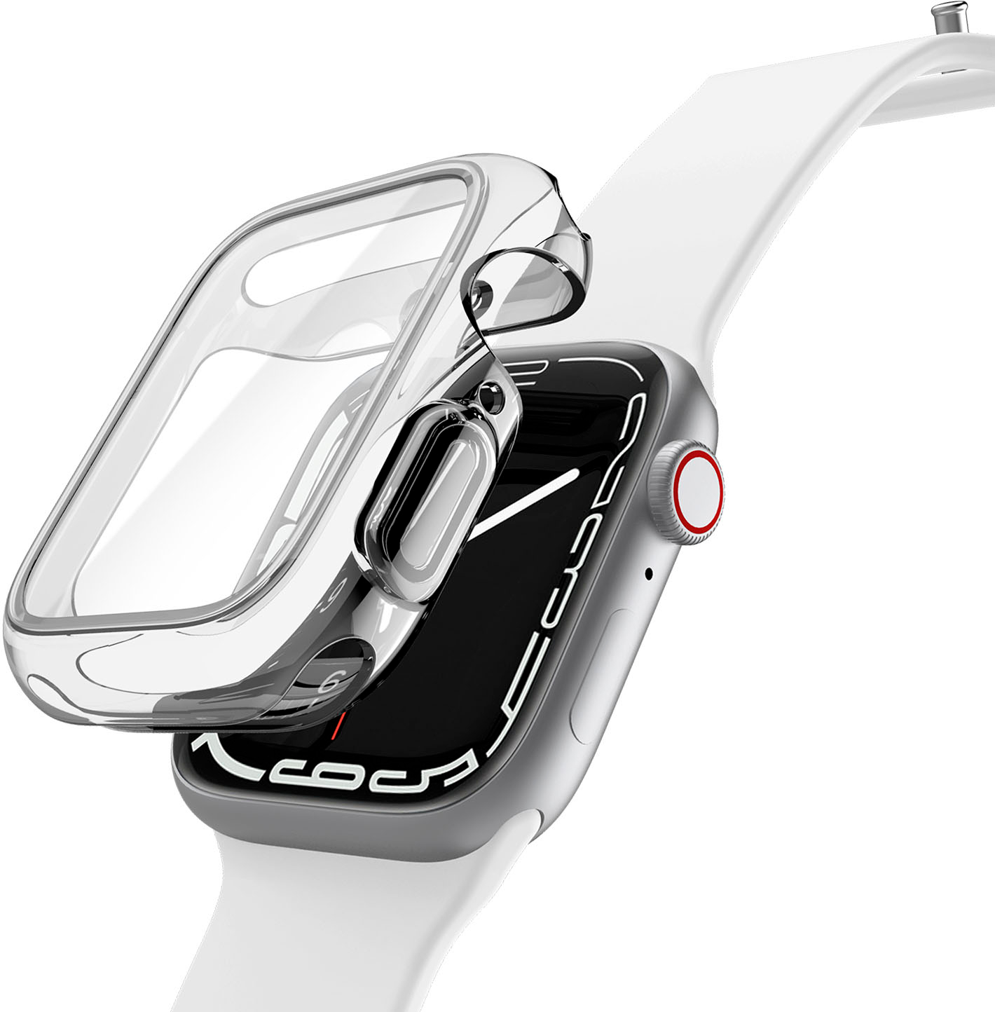 Left View: ZAGG - InvisibleShield Glass Elite 360 Bumper Screen Protection for Apple Watch Series 7, 8 & 9 45mm & SE/4, 5 & 6 44mm - Clear