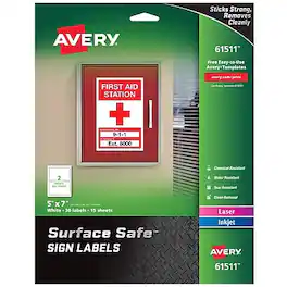 Avery - Surface Safe Laser/Inkjet Label Safety Signs, 5" x 7", 30 Labels/Pack - White
