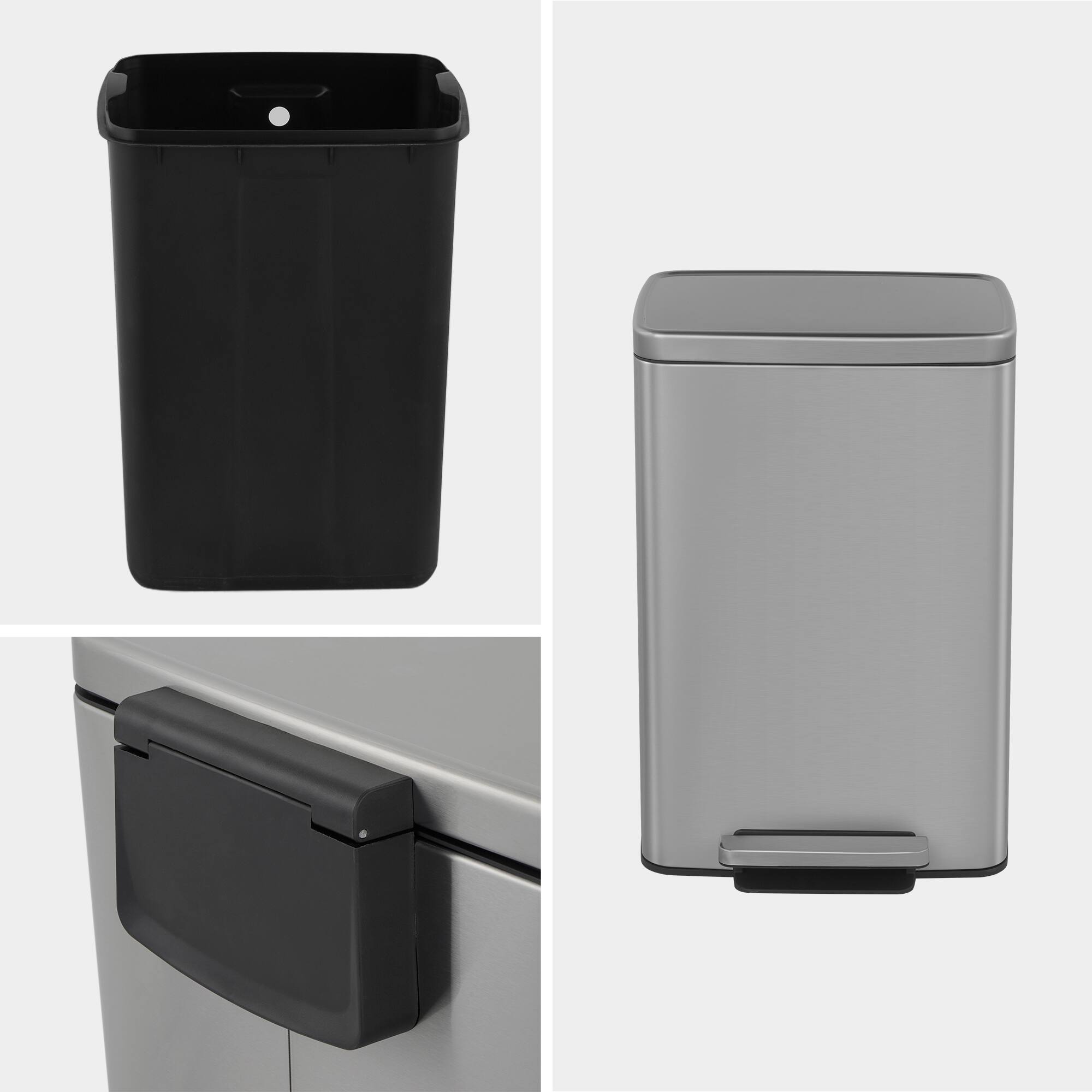 Alt View 6. Innovaze - 13 Gal./50 Liter Rectangular Stainless Steel Step-on Trash Can for Kitchen - Sliver.