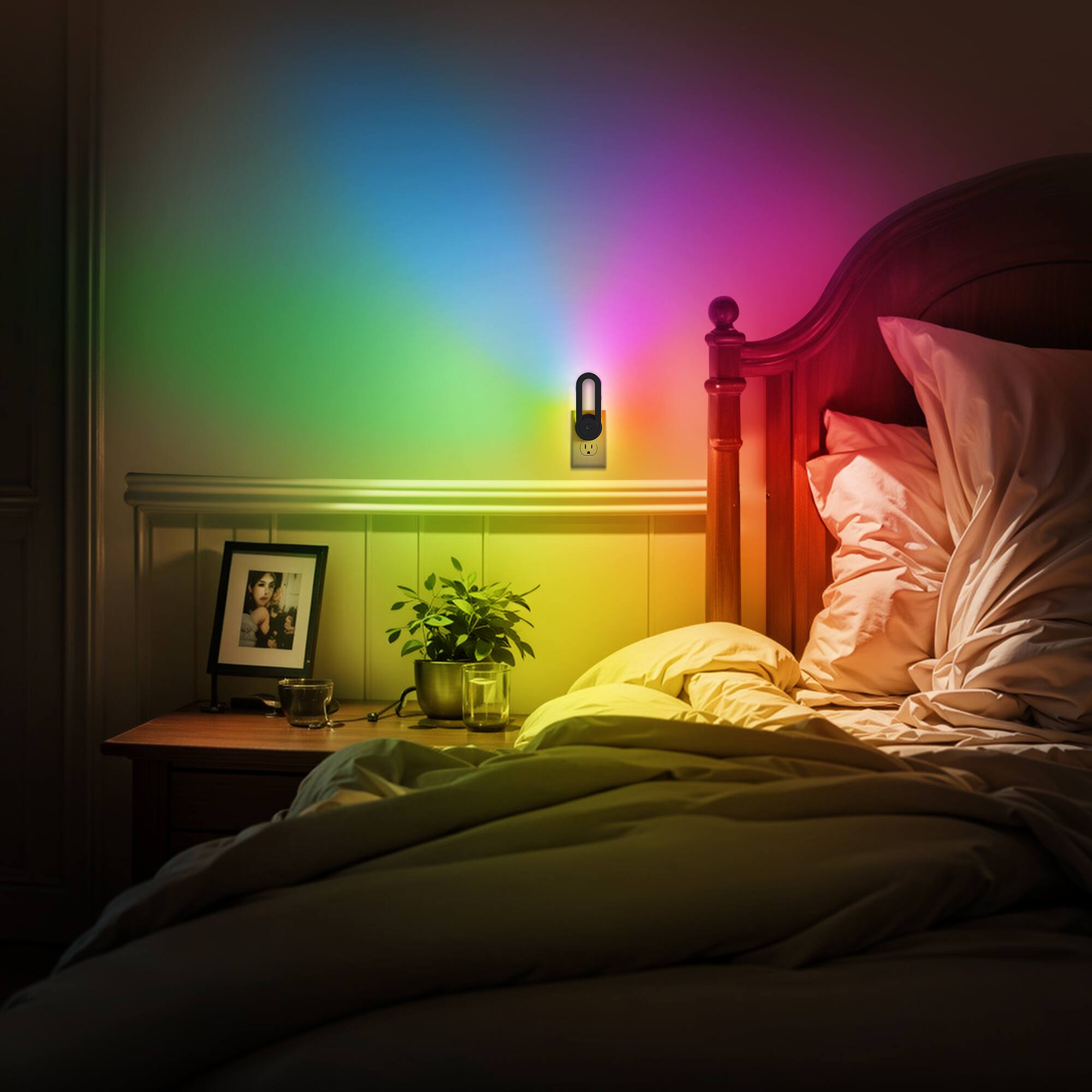 Alt View 3. Jandcase - JANDCASE RGB Plug-in Night Light, Color Changing with Strobe/Pause, 180° Rotatable Head and Memory, for Bedroom - Black.