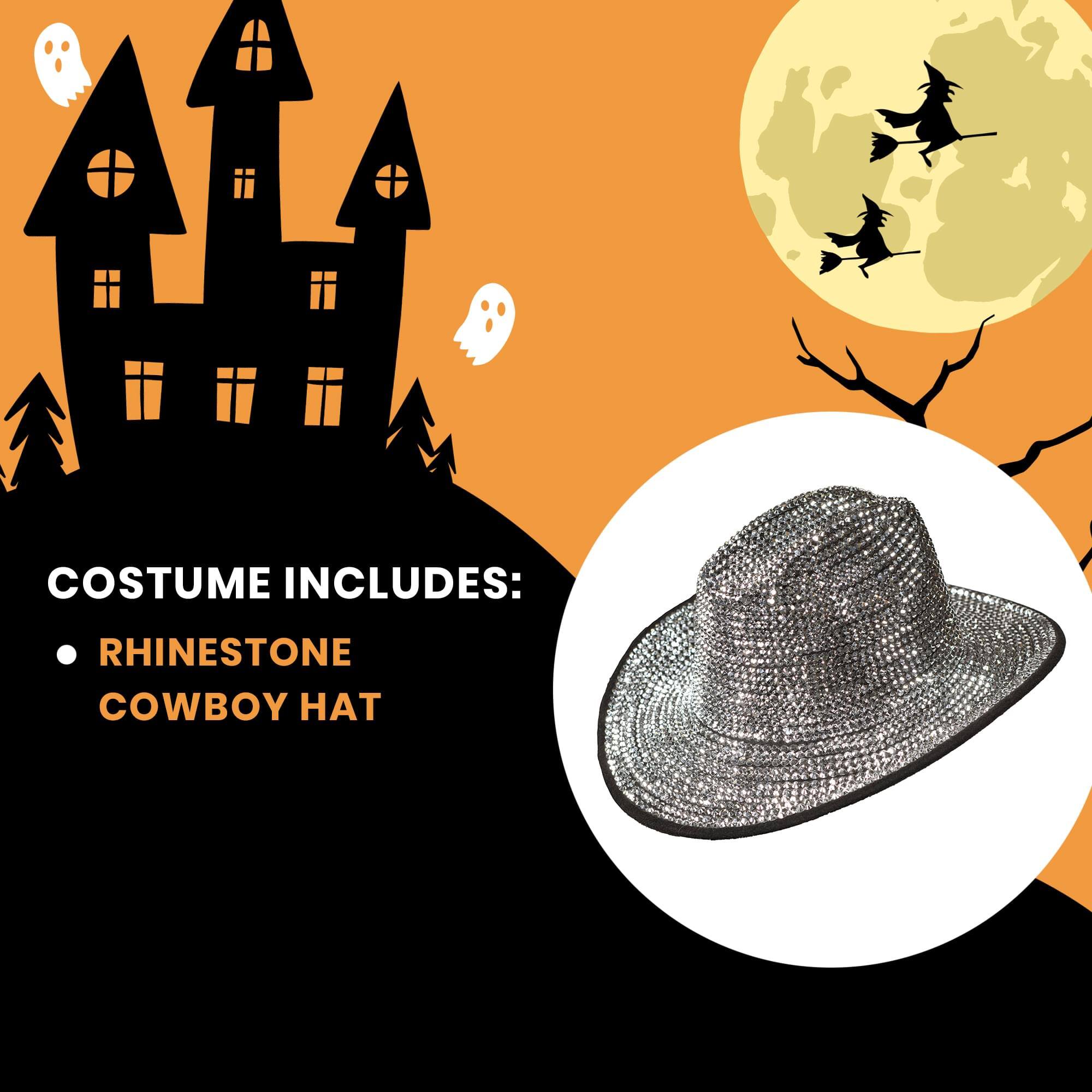 COSTUME INCLUDES:  
- RHINESTONE COWBOY HAT