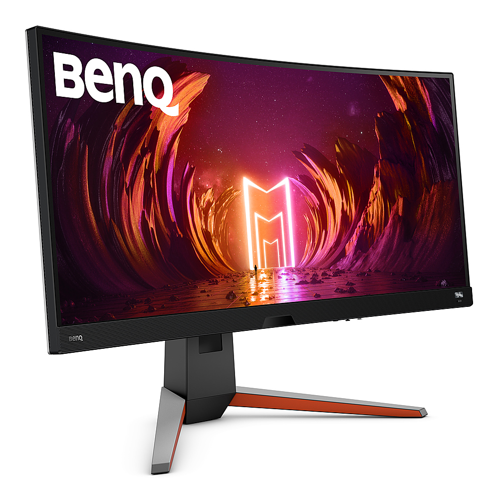 Left View: BenQ MOBIUZ EX3415R IPS LED Curved WQHD FreeSync Gaming Monitor - Silver