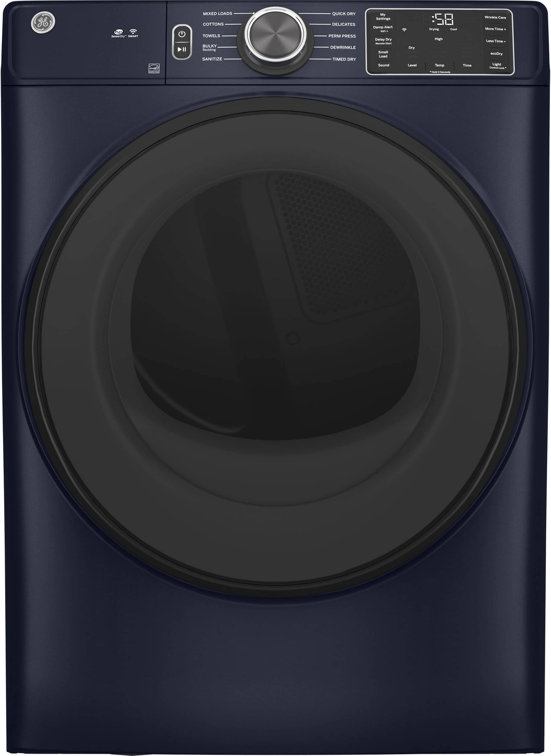 GE - 7.8 Cu. Ft. Stackable Smart Electric Dryer with Sanitize Cycle - Sapphire Blue