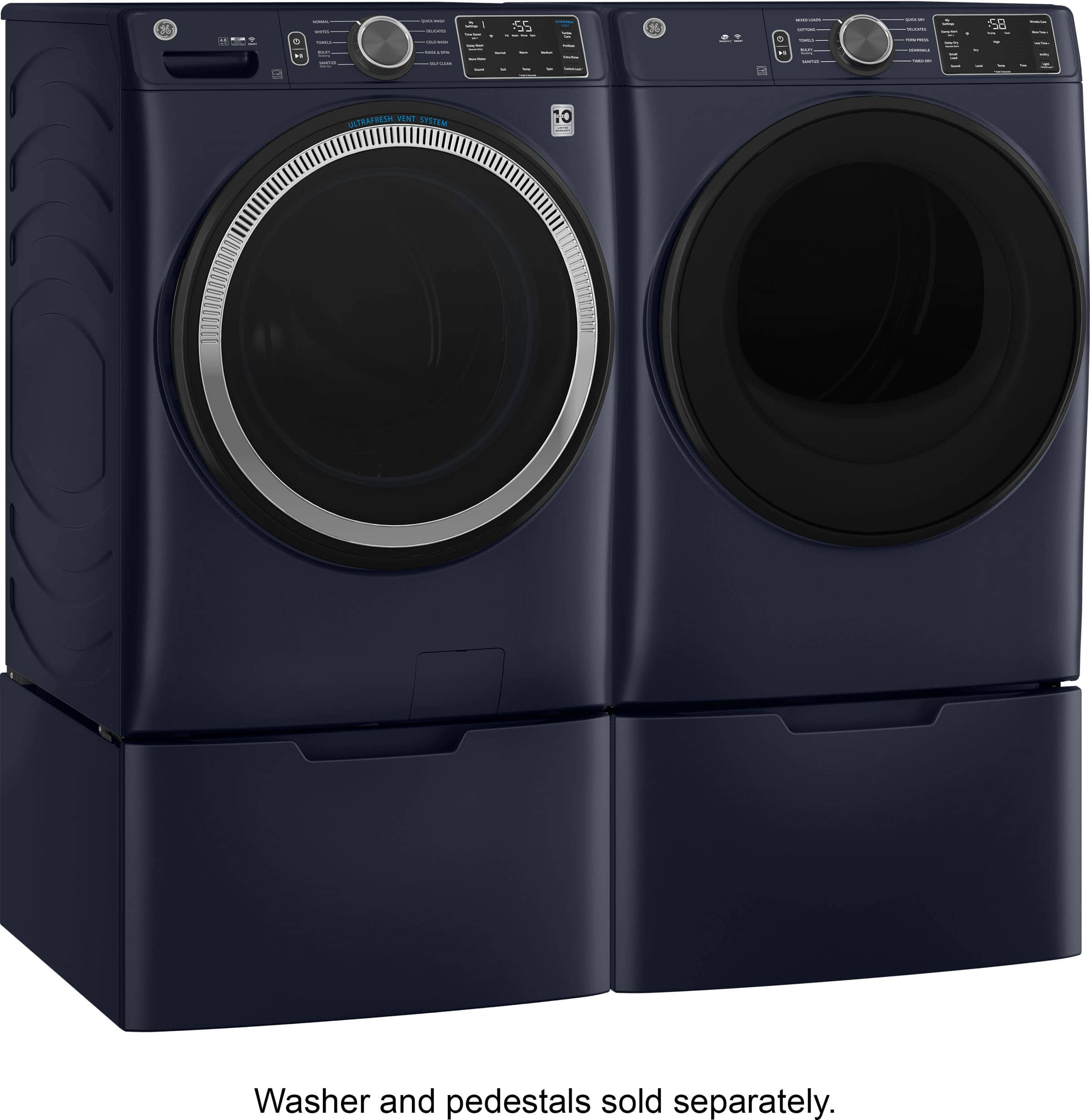 Alt View 1. GE - 7.8 Cu. Ft. Smart Electric Dryer with Sanitize Cycle - Sapphire Blue.