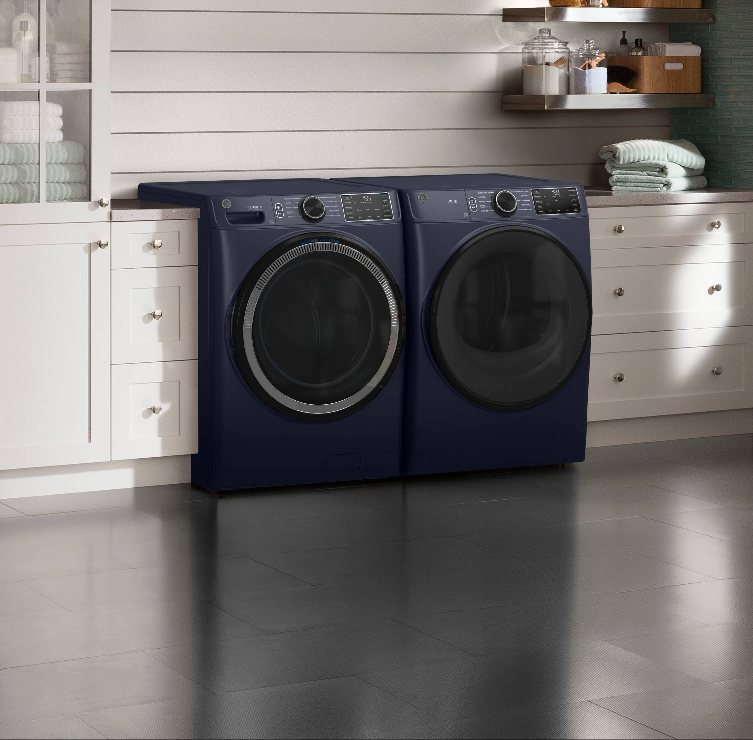 Alt View 3. GE - 7.8 Cu. Ft. Smart Electric Dryer with Sanitize Cycle - Sapphire Blue.