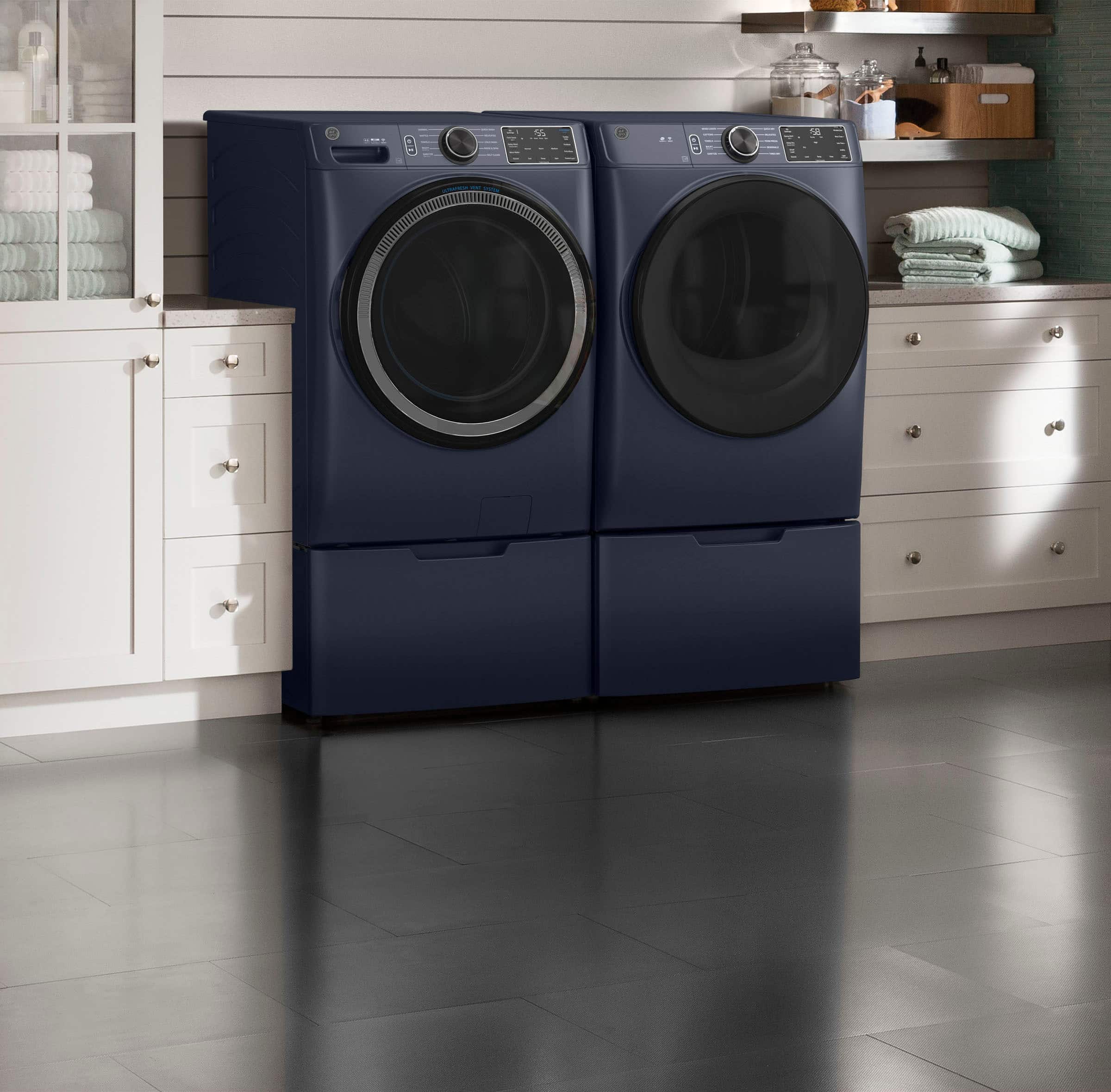 Alt View 6. GE - 7.8 Cu. Ft. Smart Electric Dryer with Sanitize Cycle - Sapphire Blue.