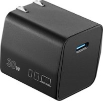 Insignia™ - 30W USB-C Compact and Foldable Wall Charger for MacBook Air, iPad, iPhone, Smartphone, Tablet and More - Black - Front_Zoom