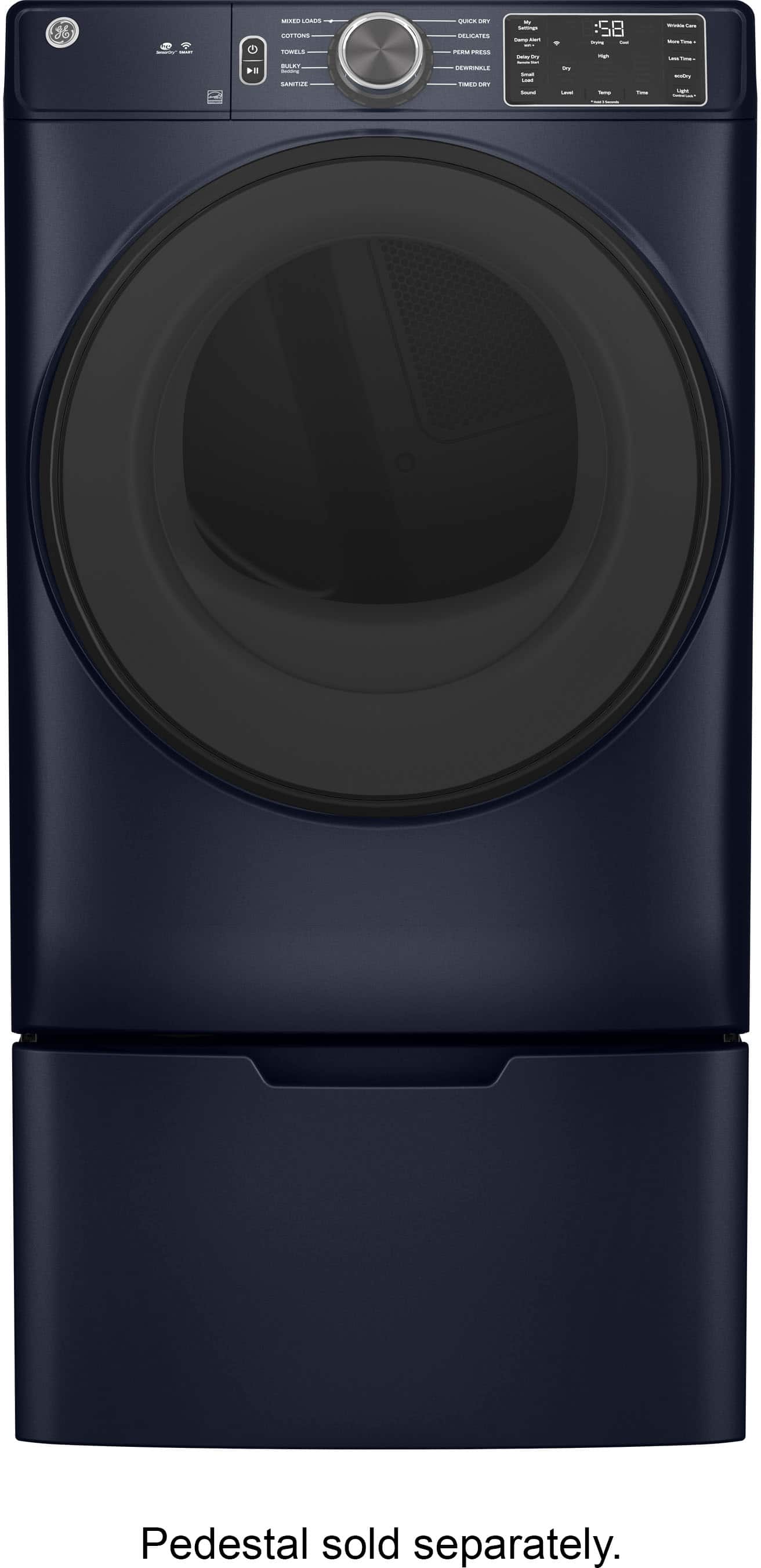 Angle. GE - 7.6 Cu. Ft. Smart Gas Dryer with Sanitize Cycle - Sapphire Blue.