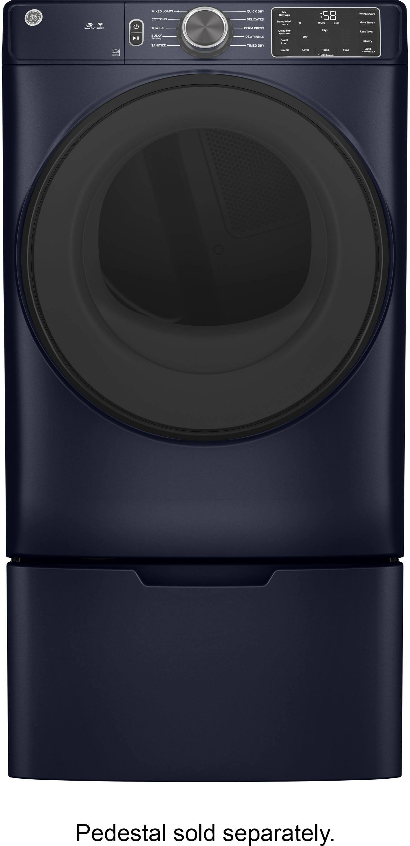 Angle. GE - 7.6 Cu. Ft. Smart Gas Dryer with Sanitize Cycle - Sapphire Blue.