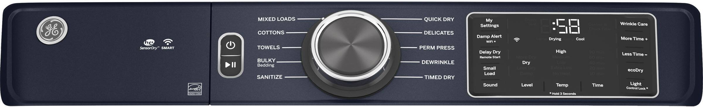 Alt View 3. GE - 7.6 Cu. Ft. Smart Gas Dryer with Sanitize Cycle - Sapphire Blue.