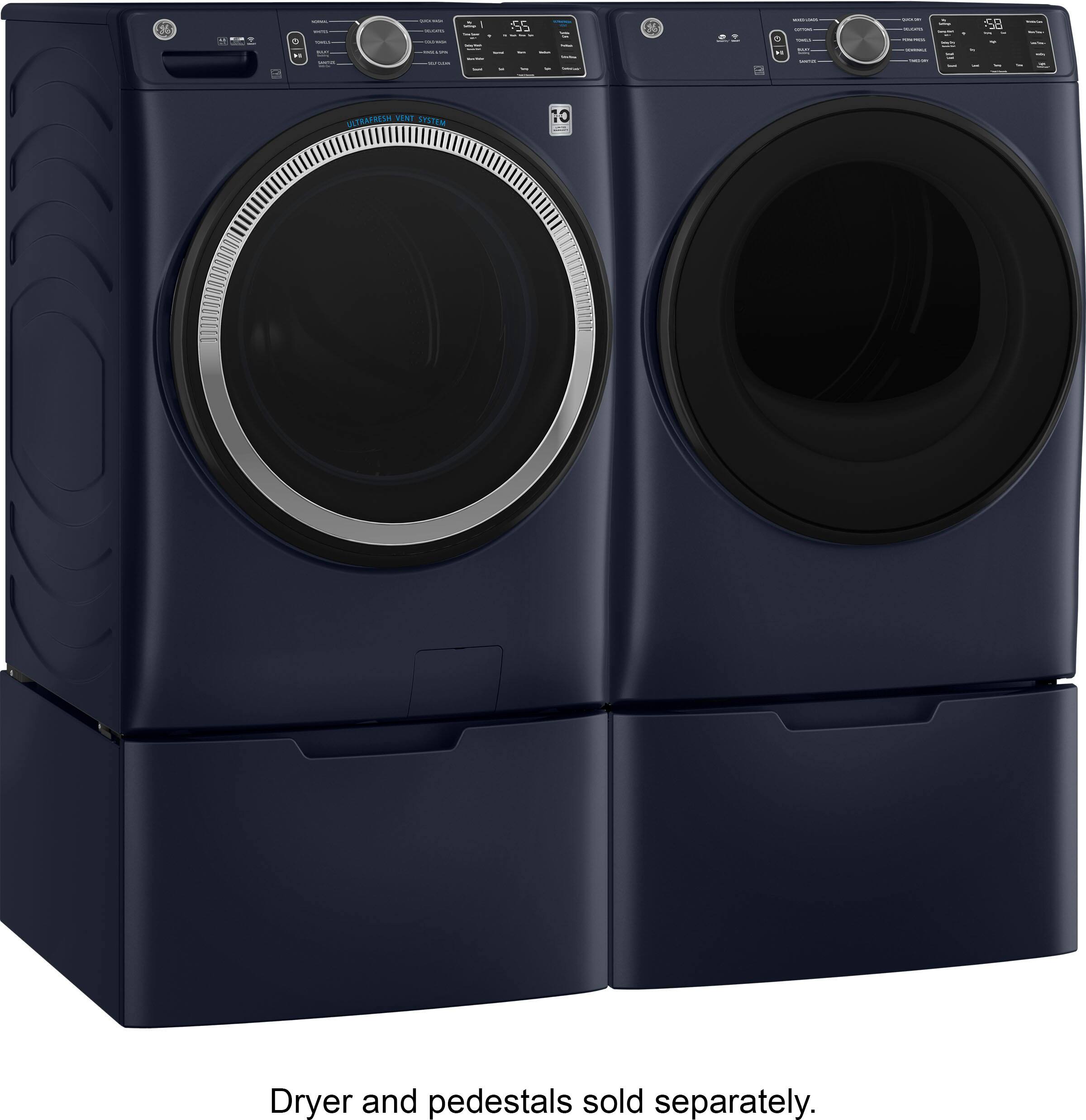Alt View 11. GE - 4.8 Cu Ft High-Efficiency Stackable Smart Front Load Washer w/UltraFresh Vent System & Microban Antimicrobial Technology - Sapphire Blue.