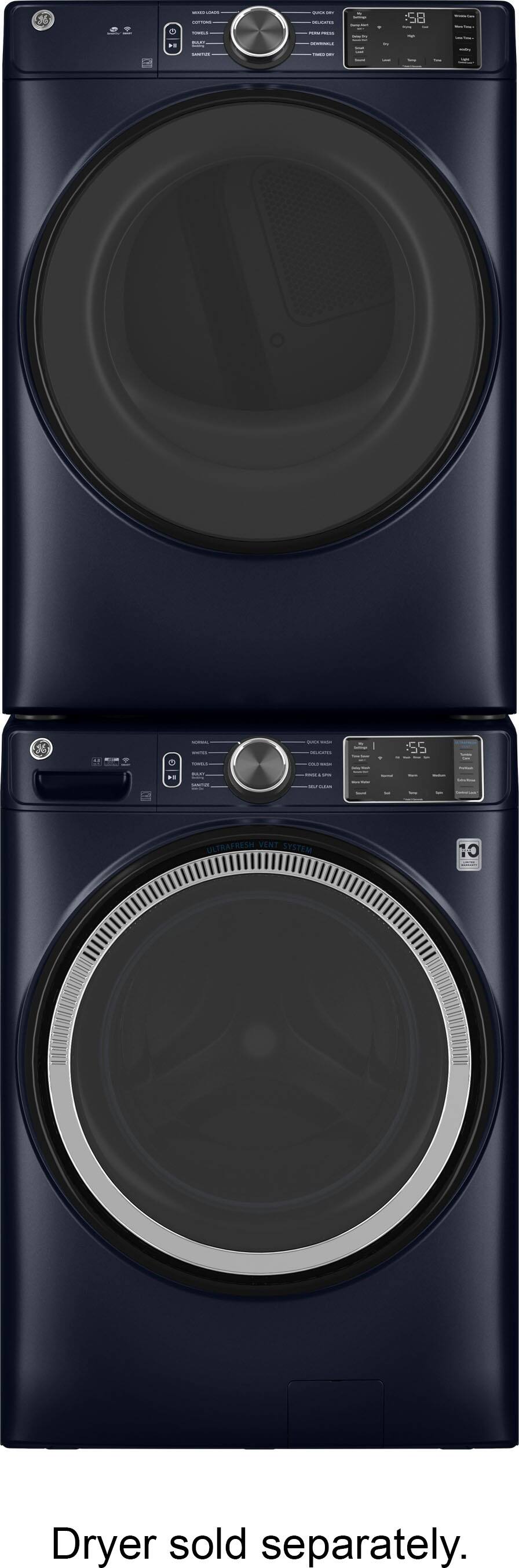 Alt View 12. GE - 4.8 Cu Ft High-Efficiency Stackable Smart Front Load Washer w/UltraFresh Vent System & Microban Antimicrobial Technology - Sapphire Blue.