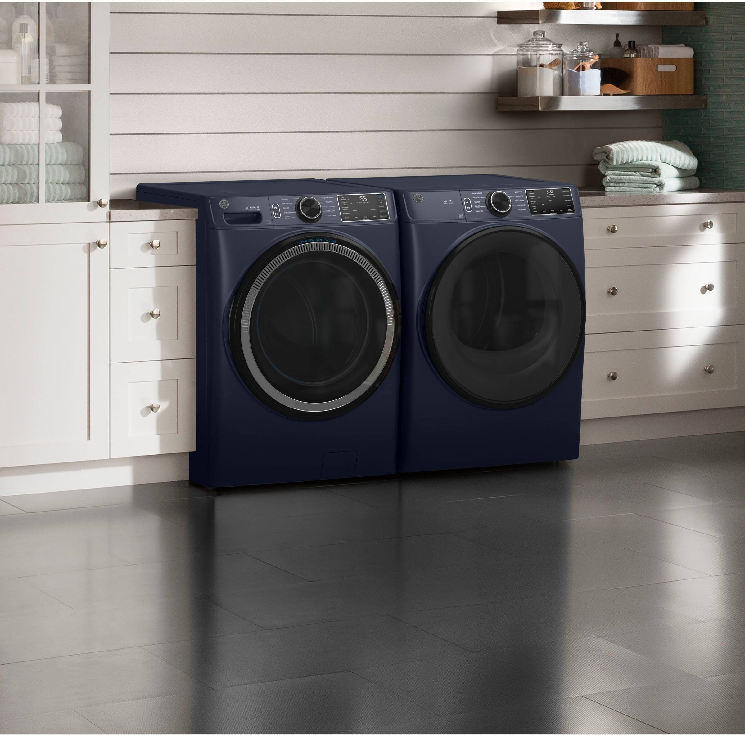 Alt View 13. GE - 4.8 Cu Ft High-Efficiency Stackable Smart Front Load Washer w/UltraFresh Vent System & Microban Antimicrobial Technology - Sapphire Blue.