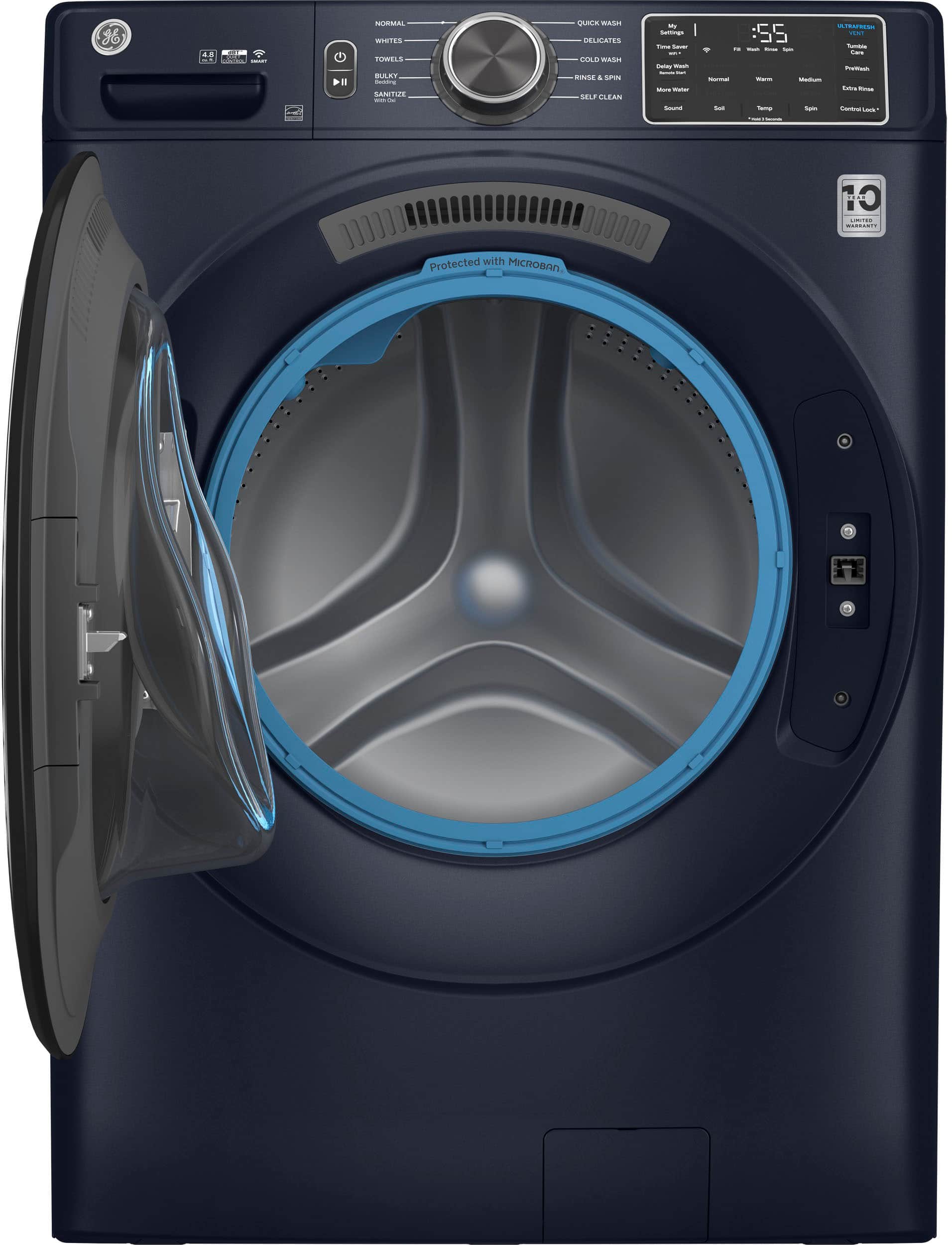 Alt View 1. GE - 4.8 Cu Ft High-Efficiency Stackable Smart Front Load Washer w/UltraFresh Vent System & Microban Antimicrobial Technology - Sapphire Blue.