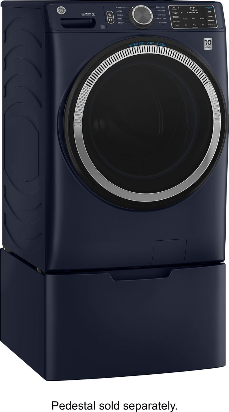 Zoom in on Alt View Zoom 2. GE - 4.8 Cu Ft High-Efficiency Stackable Smart Front Load Washer w/UltraFresh Vent System & Microban Antimicrobial Technology - Sapphire Blue.