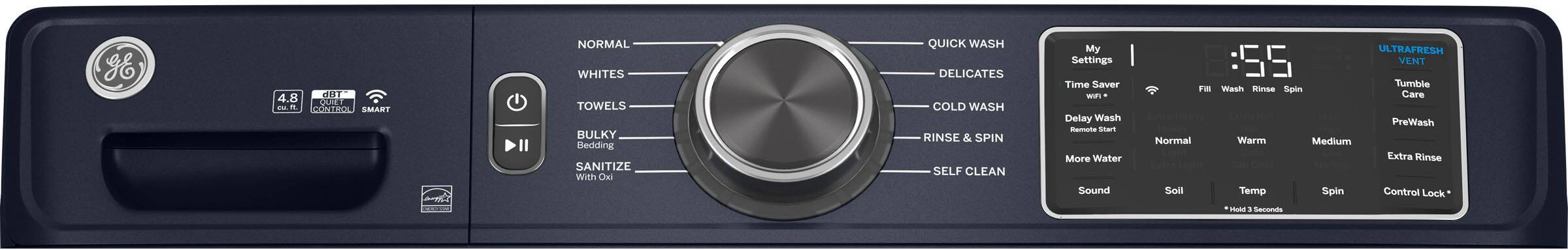 Alt View 3. GE - 4.8 Cu Ft High-Efficiency Stackable Smart Front Load Washer w/UltraFresh Vent System & Microban Antimicrobial Technology - Sapphire Blue.